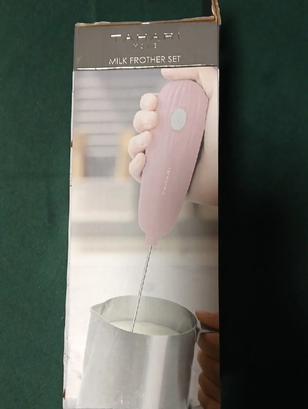 Tahari Milk Frother Set in White and Brown Packaging